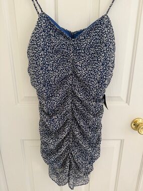 Lulu’s Navy Floral Ruched Spaghetti Strap Dress